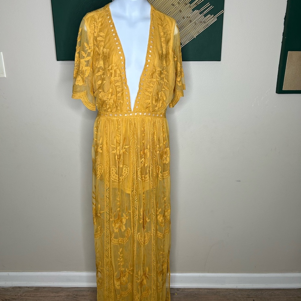 Honey Punch Mustard Lace Dress